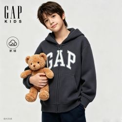 Gap 男童大小童2026秋季新款logo抓绒连帽卫衣儿童装外套