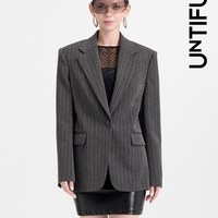 UNTIFUL 灰色条纹烫钻廓形小西装