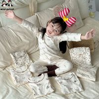 咪呢皮特 儿童家居服套装新款宝宝德绒秋衣秋裤女童蕾丝边蝴蝶结家居服睡衣
