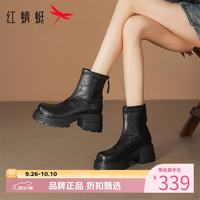 红蜻蜓 女鞋复古软短靴 厚底增高女靴粗高跟女士时装靴子时尚百搭短靴子