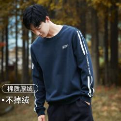 拓路者 男式卫衣秋冬加绒加厚圆领长袖t恤经典撞色三条杠运动无帽衫