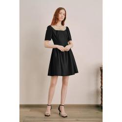 奥丽嘉朵 夏季浮雕钻绣薄纱拼接连衣裙