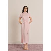 奥丽嘉朵 夏季立领系绳收腰开衩旗袍连衣裙