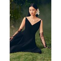 奥丽嘉朵 夏季V领压褶高腰线A摆连衣裙
