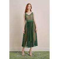奥丽嘉朵 夏季绳结镂空绣花V领连衣裙