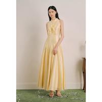 奥丽嘉朵 夏季立领荷叶边高腰线连衣裙