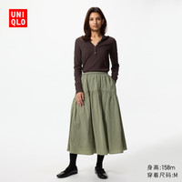 优衣库 休闲抽褶裙女装/半身裙裙子487995 56 橄榄色 M