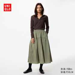 优衣库 休闲抽褶裙女装/半身裙裙子487995 56 橄榄色 M