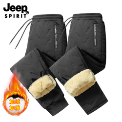 JEEP SPIRIT 防风加绒棉裤男秋冬季新款 黑色束脚+黑色直筒 2XL