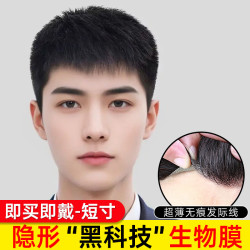 佰丝堂 男士假发自然全头套真人发丝男假发套100%全真发假发微分碎盖 7-粘胶款补发片 短发