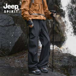 JEEP SPIRIT 吉普冲锋裤男春秋季新款伞兵休闲裤子男宽松直筒工装长裤 黑色 常规 XL (建议115-135斤)