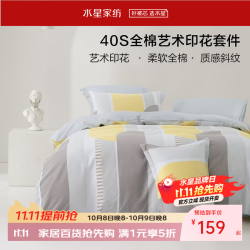 水星家纺 集团出品 百丽丝床上三/四件套纯棉 全棉印花套件 被套床单枕套 40支 艾丝 1.5米床 床单款