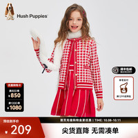 暇步士 女童小香风针织开衫 珊瑚红 120cm
