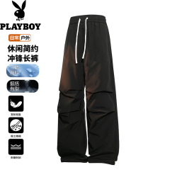 PLAYBOY 美式休闲冲锋裤 防泼水 黑色 M 男士休闲裤