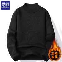 罗蒙 纯色加绒毛衣男2026秋冬季新款半高领内搭保暖打底针织衫上衣男装 黑色 L
