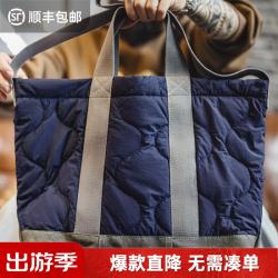 马登 工装美式M65大容量内胆托特包电脑包通勤单肩包百搭手提包男 藏青色 均码