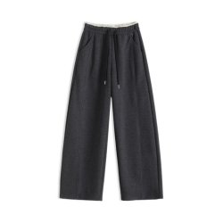魔悦 撞色腰阔腿裤2026秋季新款显瘦垂感莱赛尔羊绒弯刀休闲裤1