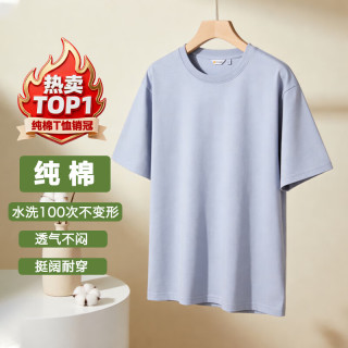 100%纯棉男士t恤圆领短袖t恤210g男女同款2026新款上衣试用专享