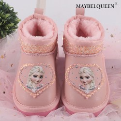 MAYBELQUEEN 女童雪地棉靴真皮保暖鞋2026冬季新款防滑加绒宝宝短靴防水公主靴