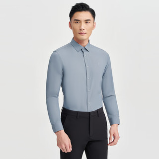 才子 长袖衬衫 透气蚕丝 灰蓝色 XL 40(175/92A)