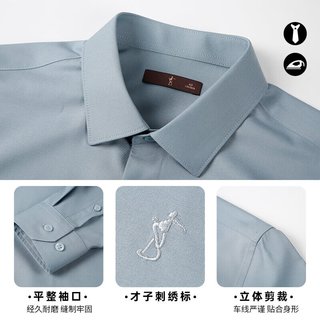 才子 长袖衬衫 透气蚕丝 灰蓝色 XL 40(175/92A)