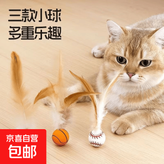 京喜 猫咪弹力羽毛球逗猫弹力鸡毛球猫自嗨解闷神器宠物玩具球 猫咪弹力羽毛（足球+篮球+棒球）2.5cm