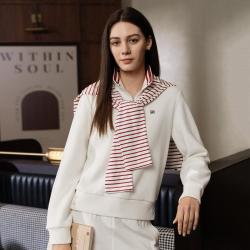 斐乐 女装运动卫衣女士时尚简约舒适百搭翻领套头休闲针织长袖上衣