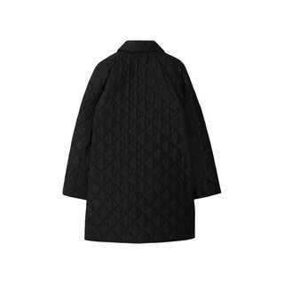 BURBERRY博柏利 女士黑色字母印花翻领双排扣棉服