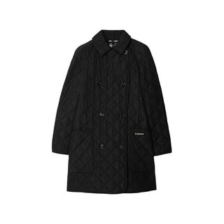 BURBERRY博柏利 女士黑色字母印花翻领双排扣棉服