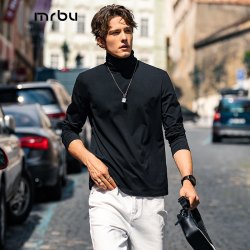 Mr.Bu MrBu布先生长绒棉长袖t恤男款双翻领高领打底衫春秋内搭KT15760