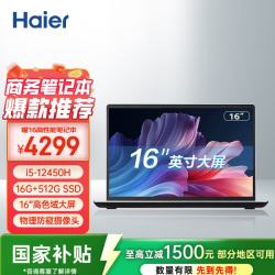 海尔 曜16 高性能标压酷睿i5 笔记本电脑  酷睿i5-12450H 集成显卡 1920*1200 512GB 60Hz 16GB