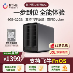 智小惠 WITXIAOHUI 私有云S2四核双盘位NAS网络存储智能AI S2高级灰+东芝硬盘2TB（支持飞牛OS）