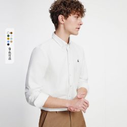 navigare 小帆船白色纯棉牛津纺长袖衬衫男士秋冬季磨毛休闲衬衣