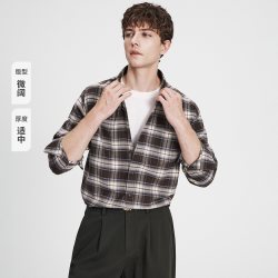 navigare [抗菌]Navigare小帆船磨毛长袖衬衫男士格子翻领衬衣