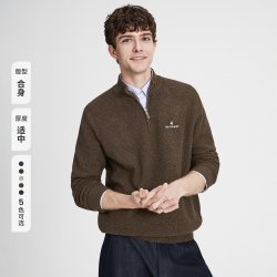 navigare 小帆船棕色老钱风针织衫男士上衣半开领毛衣