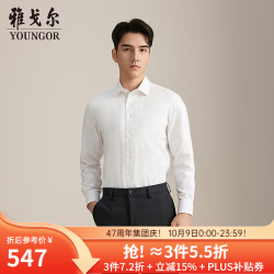 雅戈尔 长袖衬衫男棉羊毛混纺保暖衬衫羽绒内胆轻盈 漂白素色