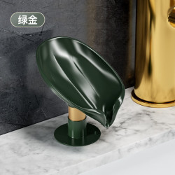 桔子灯笼 家用吸盘轻奢肥皂盒免打孔立式不积水卫生间可拆洗加高香皂盒 绿金短款-2个