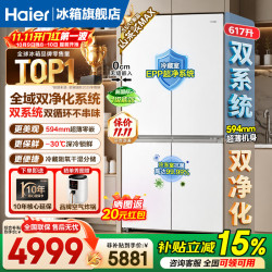 海尔 冰箱山茶花MAX617L十字双开四开门双循环双系统超薄零嵌入式