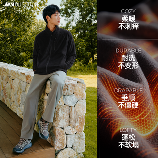 安踏 火壳抓绒衣 摇粒外套 基础黑花灰 2XL 运动夹克