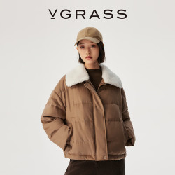 VGRASS 26冬新款丝驼绒混纺骆驼毛90白鹅绒羽绒服卡其女 卡其色 S