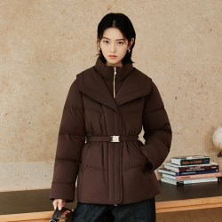 艾莱依翻领收腰羽绒服女短款2026冬季新款时尚气质修身小个子外套