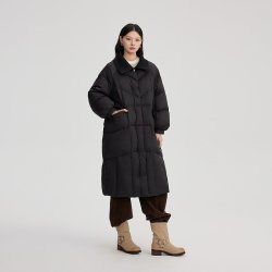 艾莱依 长款羽绒服女休闲冬季新款针织拼接翻领气质时尚保暖外套