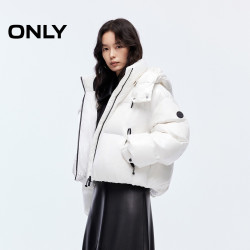 ONLY 2025冬季新款90白鸭绒宽松双向拉链短款连帽立领面包羽绒服女