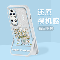 适用华为P50Pro 支架闪粉油画花半透硅胶软壳全包摄像头