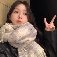 针织新款围巾秋冬季韩版格子保暖时尚百搭长款双面加厚高级条纹