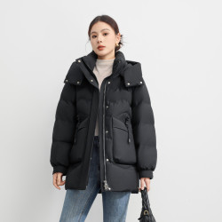 雪中飞 2025冬女士中长款羽绒服可脱卸帽绳结时尚优雅气质保暖