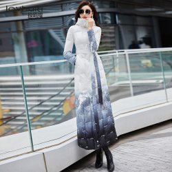 白色渐变羽绒服女新款2025时尚洋气气质收腰长款白鸭绒过膝370