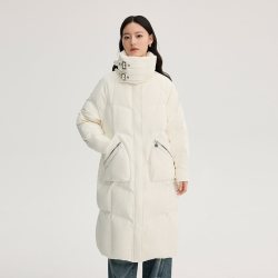 艾莱依 长款羽绒服女时尚冬季新款纯色立领百搭气质防寒加厚外套