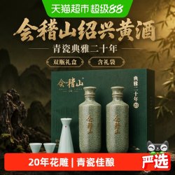 会稽山 绍兴黄酒 青瓷典雅二十年双瓶礼盒500mlx2糯米花雕酒含礼袋