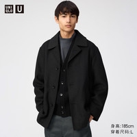 优衣库 486818 羊毛混纺短大衣 黑色 2XL